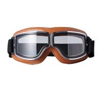 VFRCD Vintage Motorcycle Goggles: Anti-Scratc PC Lens & Soft Leather Frame, Windproof Dustproof Riding Glasses for Men Women (Brown,Clear flakes)