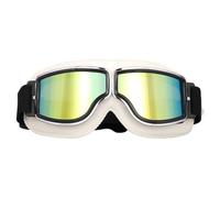 VFRCD Vintage Motorcycle Goggles: Anti-Scratc PC Lens & Soft Leather Frame, Windproof Dustproof Riding Glasses for Men Women (White,Red flakes)