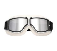 VFRCD Vintage Motorcycle Goggles: Anti-Scratc PC Lens & Soft Leather Frame, Windproof Dustproof Riding Glasses for Men Women (White,Silver flakes)