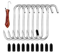 Vfrdsa 8 Pack Stainless Steel S Hooks, Max 50kg Load 5mm*18cm Heavy Duty Butcher Hooks with Silicone Covers, Polished Metal Hanging Hooks for Meat Smoking, Grilling Kitchen Garage Workshop