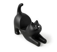 Vfrdsa Black Funny Cat Phone Holder, Small Size Portable Lazy Bracket Cat Shape Resin Phone Holder Ornament Multifunctional Cell Phone Stand for Desktop Home Office Works (Black)