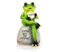 Vfrdsa Funny Frog Decor Resin Sculptures - Cute Craft Small Frog Drinking Coffee Ornament Statues Decorations for Garden Outdoor Indoor Tabletop, Great Gift for Garden Lovers Animals