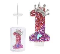 Vfrdsa Number 1 Candle, 1st Birthday Decorations for Girls, First Birthday Cake Topper Candles - Glittery Crown Butterfly Sparkling Sequin for Birthday Party, Wedding, Anniversary Celebrations