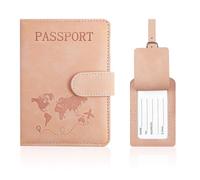 Vfrdsa Passport Cover and Suitcase Tag Set - Pink PU Leather Passport Holder, Privacy-Protective Air Travel Organiser (Organises Passports, Boarding Passes & Cards for UK Travelers)