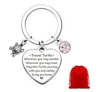 Vfrdsa Travel Turtle Keyring, Stainless Steel Engraved Keychain - Lucky Travel Quote Keyring for Men Women, Ideal Gifts for Travellers Backpackers Study Abroad Retirement Farewell