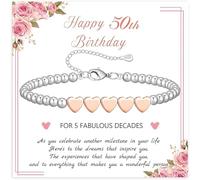 Vfrdsa Women's Birthday Gifts Rose Gold Heart Bracelet, with Greeting Card & Adjustable Design - Ideal Birthday Gift for Her, Perfect for Mum Sister Nana (50th)