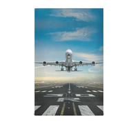 Vftphvr 1 PC Polyester Kitchen Dish Towel Hemmed Napkin Towel Waffle Dishtowels Dishcloths Hand Bar Tea Towels with Hanging Loop Print Airplane Taking Off from The Airport Front View