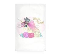 Vftphvr 4 PCs Polyester Kitchen Dish Towel Hemmed Napkin Towel Waffle Dishtowels Dishcloths Hand Bar Tea Towels with Hanging Loop Print Unicorn with Horn Butterfly Flowers