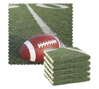 Vftphvr 6 PCs Dish Towels, Dish Cloths Absorbent Towels Washcloths Kitchen Cleaning Cloths Lint Free Bar Tea Soft Waffle Towel 11"x11" Print American Football on Green Field Style