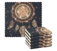 Vftphvr 6 PCs Dish Towels, Dish Cloths Absorbent Towels Washcloths Kitchen Cleaning Cloths Lint Free Bar Tea Soft Waffle Towel 11"x11" Print Gold Native American Dream Cather Mandala Space