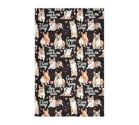 Vftphvr 6 PCs Polyester Kitchen Dish Towel Hemmed Napkin Towel Waffle Dishtowels Dishcloths Hand Bar Tea Towels with Hanging Loop Print Welsh Corgi Dogs Pink Hearts Seamless On Dark Style