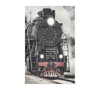 Vftphvr 6 PCs Polyester Kitchen Dish Towel Hemmed Napkin Towel Waffle Dishtowels Dishcloths Hand Bar Tea Towels with Hanging Loop Print Steam Train with Smoke Departs from Railway Station