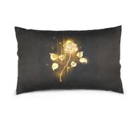 Vftphvr Cotton Velvet Pillowcase, Throw Pillow Bed Pillow Cases Soft Breathable Sham Cushion Case Covers for Car Couch Bed 16x24 inches Print Glowing Golden Rose on Black