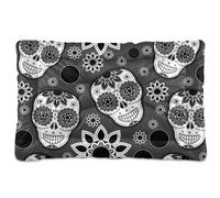 Vftphvr Dog Cat Bed Mat for Small Medium Pets, Soft Crate Pad Mattress Cushion No Slip Sleeping Kennel Mat Washable & Dry 24x18 inch Print Floral Sugar Skull Day of The Dead Seamless Black White