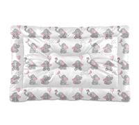 Vftphvr Dog Cat Bed Mat for Small Medium Pets, Soft Crate Pad Mattress Cushion No Slip Sleeping Kennel Mat Washable & Dry 24x18 inch Print Cute Elephants Pink Butterflies Seamless On White