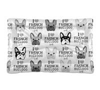Vftphvr Dog Cat Bed Mat for Small Medium Pets, Soft Crate Pad Mattress Cushion No Slip Sleeping Kennel Mat Washable & Dry 24x18 inch Print French Bulldog Heads Seamless Black White