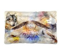 Vftphvr Dog Cat Bed Mat for Small Medium Pets, Soft Crate Pad Mattress Cushion No Slip Sleeping Kennel Mat Washable & Dry 24x18 inch Print Native American Dream Cather Wolf Eagle Vintage