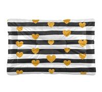 Vftphvr Dog Cat Bed Mat for Small Medium Pets, Soft Crate Pad Mattress Cushion No Slip Sleeping Kennel Mat Washable & Dry 36x24 inch Print Seamless Gold Hearts on Black White Stripes