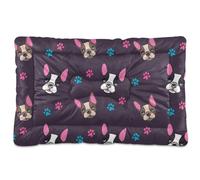 Vftphvr Dog Cat Bed Mat for Small Medium Pets, Soft Crate Pad Mattress Cushion No Slip Sleeping Kennel Mat Washable & Dry 24x18 inch Print French Bulldog Heads Puppies Dogs Colorful