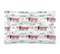 Vftphvr Dog Cat Bed Mat for Small Medium Pets, Soft Crate Pad Mattress Cushion No Slip Sleeping Kennel Mat Washable & Dry 36x24 inch Print Dachshunds Dogs Dressed in Red Stripes Bones Heart