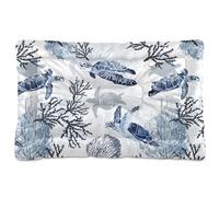 Vftphvr Dog Cat Bed Mat for Small Medium Pets, Soft Crate Pad Mattress Cushion No Slip Sleeping Kennel Mat Washable & Dry 24x18 inch Print Blue Sea Turtle Corals Undersea Life Watercolor