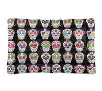 Vftphvr Dog Cat Bed Mat for Small Medium Pets, Soft Crate Pad Mattress Cushion No Slip Sleeping Kennel Mat Washable & Dry 24x18 inch Print Day of The Dead Sugar Skulls Colorful Seamless On Black