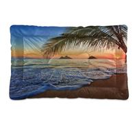 Vftphvr Dog Cat Bed Mat for Small Medium Pets, Soft Crate Pad Mattress Cushion No Slip Sleeping Kennel Mat Washable & Dry 36x24 inch Print Pacific Sunrise Palm Trees Ocean at Lanikai Hawaii