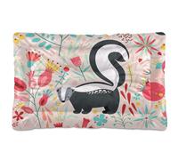 Vftphvr Dog Cat Bed Mat for Small Medium Pets, Soft Crate Pad Mattress Cushion No Slip Sleeping Kennel Mat Washable & Dry 24x18 inch Print Black White Skunk Red Floral Flowers