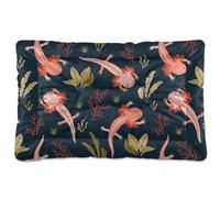 Vftphvr Dog Cat Bed Mat for Small Medium Pets, Soft Crate Pad Mattress Cushion No Slip Sleeping Kennel Mat Washable & Dry 36x24 inch Pink Axolotl and Sea Weed Leaves Seamless On Dark