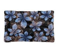 Vftphvr Dog Cat Bed Mat for Small Medium Pets, Soft Crate Pad Mattress Cushion No Slip Sleeping Kennel Mat Washable & Dry 24x18 inch Print Blue Gold Chestnut Leaves Seamless On Black