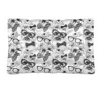Vftphvr Dog Cat Bed Mat for Small Medium Pets, Soft Crate Pad Mattress Cushion No Slip Sleeping Kennel Mat Washable & Dry 24x18 inch Print Yorkshire Terrier with Sunglasses Seamless Black White