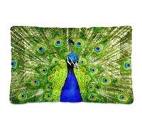 Vftphvr Dog Cat Bed Mat for Small Medium Pets, Soft Crate Pad Mattress Cushion No Slip Sleeping Kennel Mat Washable & Dry 24x18 inch Print Peacock with Beautiful Feathers Green Blue Pattern