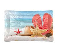 Vftphvr Dog Cat Bed Mat for Small Medium Pets, Soft Crate Pad Mattress Cushion No Slip Sleeping Kennel Mat Washable & Dry 24x18 inch Print Summer Beach Straw Hat Red Flip Flops Starfish