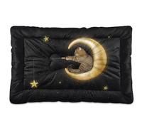 Vftphvr Dog Cat Bed Mat for Small Medium Pets, Soft Crate Pad Mattress Cushion No Slip Sleeping Kennel Mat Washable & Dry 36x24 inch Print Cat Sits on God Crescent Moon Stars On Black