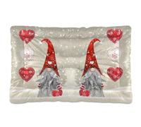 Vftphvr Dog Cat Bed Mat for Small Medium Pets, Soft Crate Pad Mattress Cushion No Slip Sleeping Kennel Mat Washable & Dry 36x24 inch Print Scandinavian Christmas Gnome with Red Hat Hearts