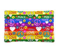 Vftphvr Dog Cat Bed Mat for Small Medium Pets, Soft Crate Pad Mattress Cushion No Slip Sleeping Kennel Mat Washable & Dry 36x24 inch Print Hippie Peace Signs Flowers Red Hearts Rainbow Color
