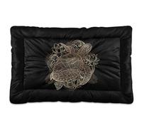 Vftphvr Dog Cat Bed Mat for Small Medium Pets, Soft Crate Pad Mattress Cushion No Slip Sleeping Kennel Mat Washable & Dry 24x18 inch Print Gold Hand Drawn Sea Turtle Lotus Flowers on Black