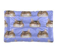 Vftphvr Dog Cat Bed Mat for Small Medium Pets, Soft Crate Pad Mattress Cushion No Slip Sleeping Kennel Mat Washable & Dry 36x24 inch Print Cat Heads on Blue Seamless