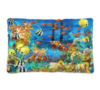Vftphvr Dog Cat Bed Mat for Small Medium Pets, Soft Crate Pad Mattress Cushion No Slip Sleeping Kennel Mat Washable & Dry 36x24 inch Print Orange Clownfish Yellow Fishes Coral Reef Ship