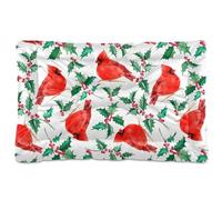 Vftphvr Dog Cat Bed Mat for Small Medium Pets, Soft Crate Pad Mattress Cushion No Slip Sleeping Kennel Mat Washable & Dry 24x18 inch Print Red Cardinal Birds Red Holly Berries Seamless On White