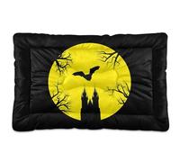 Vftphvr Dog Cat Bed Mat for Small Medium Pets, Soft Crate Pad Mattress Cushion No Slip Sleeping Kennel Mat Washable & Dry 36x24 inch Print Trees Flying Bat Silhouette at Yellow Full Moon