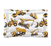 Vftphvr Dog Cat Bed Mat for Small Medium Pets, Soft Crate Pad Mattress Cushion No Slip Sleeping Kennel Mat Washable & Dry 36x24 inch Print Yellow Road Roller Bulldozer Dumper Truck Truck Craner