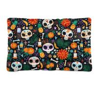 Vftphvr Dog Cat Bed Mat for Small Medium Pets, Soft Crate Pad Mattress Cushion No Slip Sleeping Kennel Mat Washable & Dry 24x18 inch Print Colorful Dia De Los Muertos Sugar Skulls Seamless