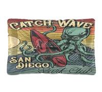Vftphvr Dog Cat Bed Mat for Small Medium Pets, Soft Crate Pad Mattress Cushion No Slip Sleeping Kennel Mat Washable & Dry 24x18 inch Print Retro Octopus Kraken Catch Surfboard San Diego