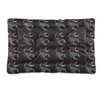 Vftphvr Dog Cat Bed Mat for Small Medium Pets, Soft Crate Pad Mattress Cushion No Slip Sleeping Kennel Mat Washable & Dry 36x24 inch Print Scorpion Red Rose Flowers Crescent Moon On Black