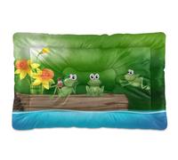 Vftphvr Dog Cat Bed Mat for Small Medium Pets, Soft Crate Pad Mattress Cushion No Slip Sleeping Kennel Mat Washable & Dry 36x24 inch Print Three Green Frogs on The Log Yellow Flowers Green