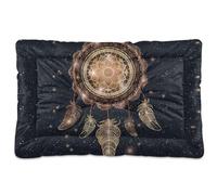 Vftphvr Dog Cat Bed Mat for Small Medium Pets, Soft Crate Pad Mattress Cushion No Slip Sleeping Kennel Mat Washable & Dry 24x18 inch Print Native American Dream Cather Mandala Feathers Space