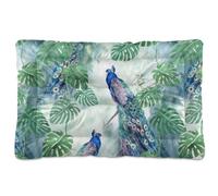 Vftphvr Dog Cat Bed Mat for Small Medium Pets, Soft Crate Pad Mattress Cushion No Slip Sleeping Kennel Mat Washable & Dry 36x24 inch Print Peacock with Beautiful Feathers Green Tropical Leaves