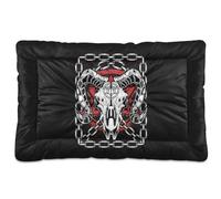 Vftphvr Dog Cat Bed Mat for Small Medium Pets, Soft Crate Pad Mattress Cushion No Slip Sleeping Kennel Mat Washable & Dry 24x18 inch Print Devil Bull Skull Demon Red Black White