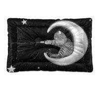 Vftphvr Dog Cat Bed Mat for Small Medium Pets, Soft Crate Pad Mattress Cushion No Slip Sleeping Kennel Mat Washable & Dry 36x24 inch Print The Cat Sits on The Moon and Catches The Stars